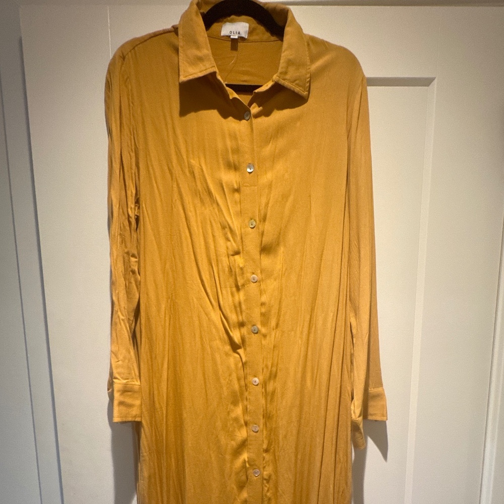 Yellow Olia Shirt Dress with Slit - Large